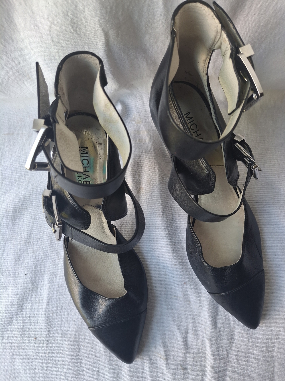 Michael Kors Black Pointed Leather Ankle-Strap 3 Ins Heel Pumps